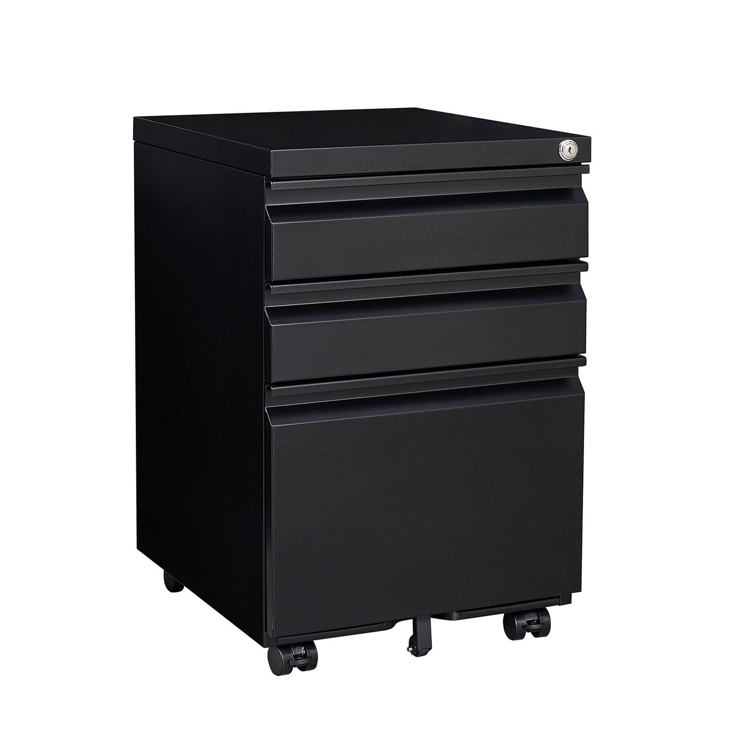 3-drawer mobile file cabinet with lock, black