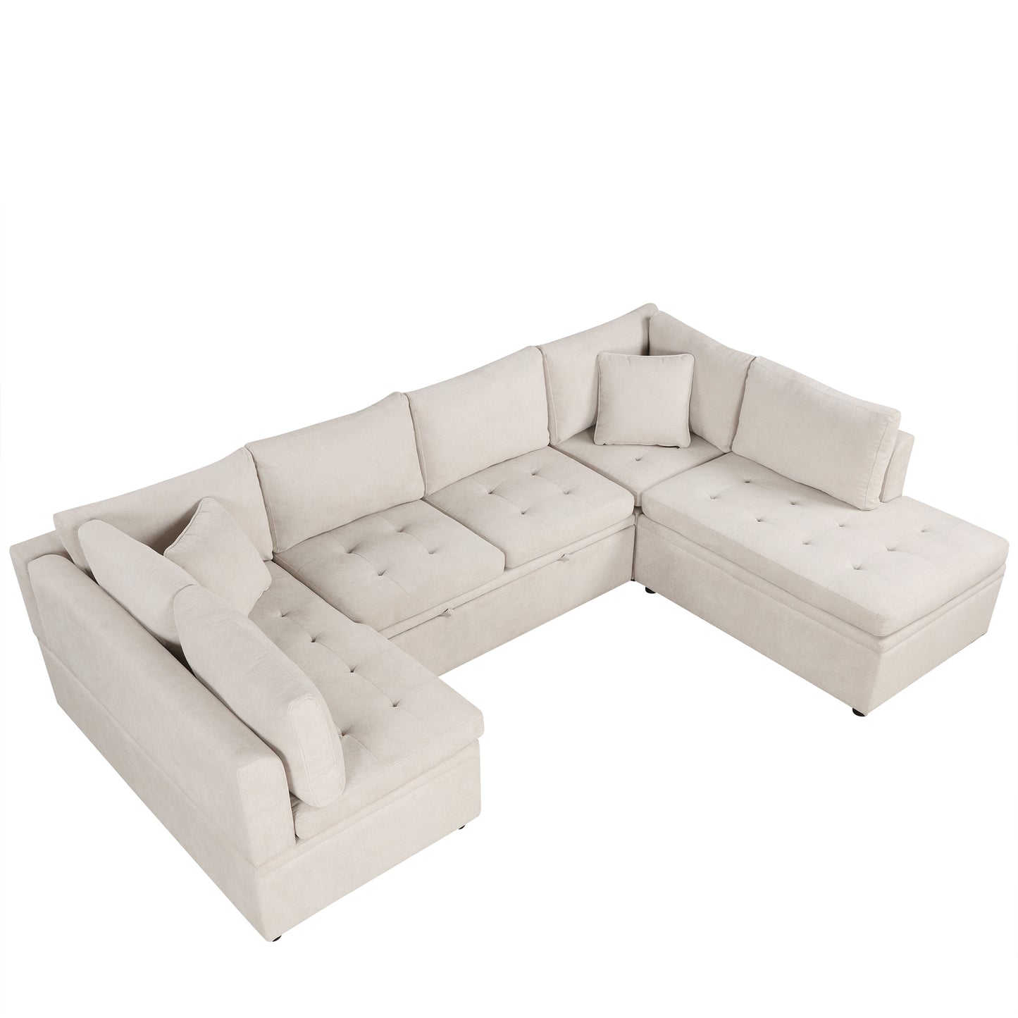 117.3'' U-Shaped Sofa Bed with Pillows, Beige