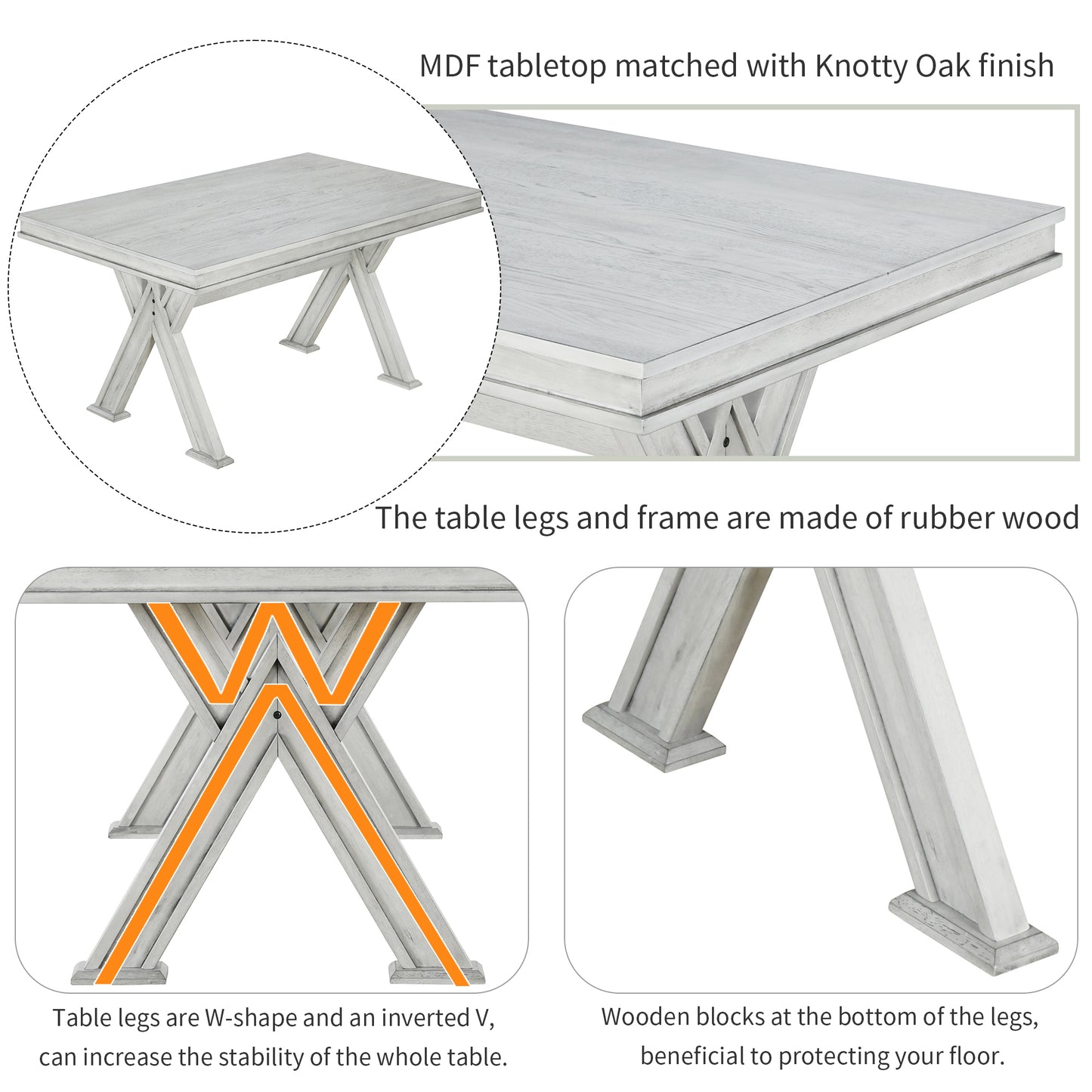 6-piece retro dining set with unique legs, white table, upholstered chairs, and bench