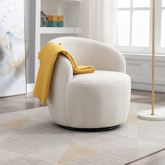 Accent Swivel Armchair with a black metal ring - Ivory White