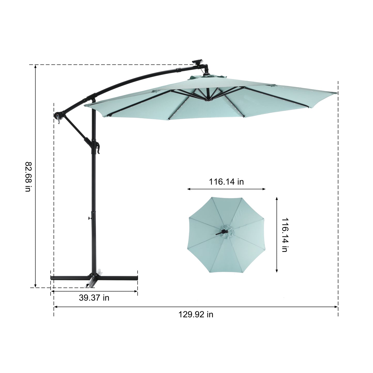 10FT Solar LED Hanging Patio Umbrella