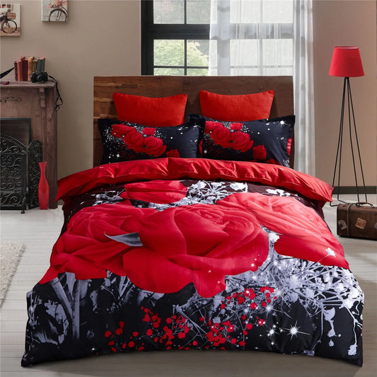 Modern Luxury Red Rose Bedding Set - King/Queen/Twin Size