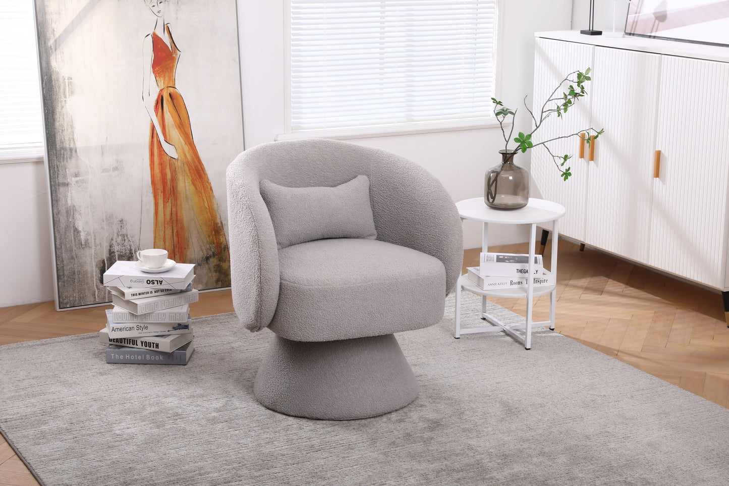 Swivel Accent Chair with a round barrel design for living rooms and bedrooms - Grey