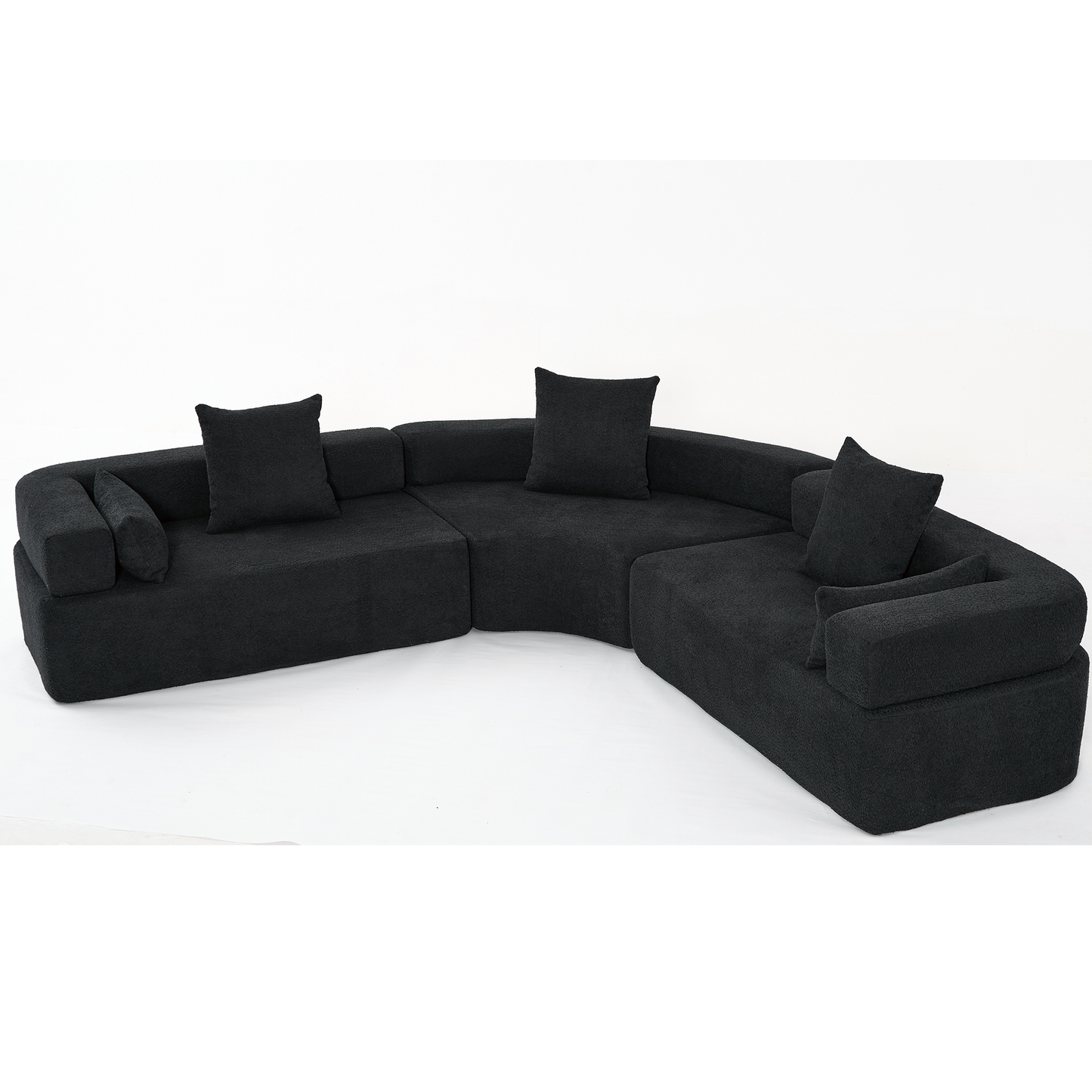 Oversized Curved 4-Seater Modular Sofa, 3-Piece Boucle, Black