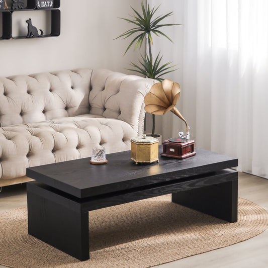 Modern Black Wooden Coffee Table, Rectangle