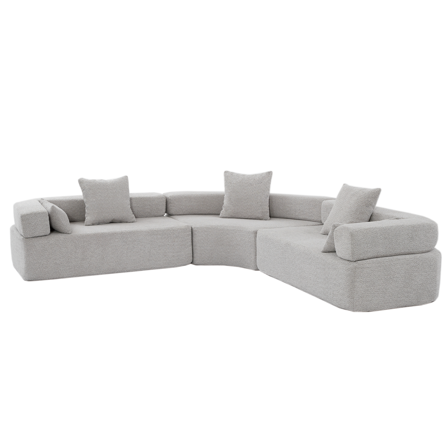 Oversized Curved 4-Seater Modular Sofa, 3-Piece Boucle, Gray