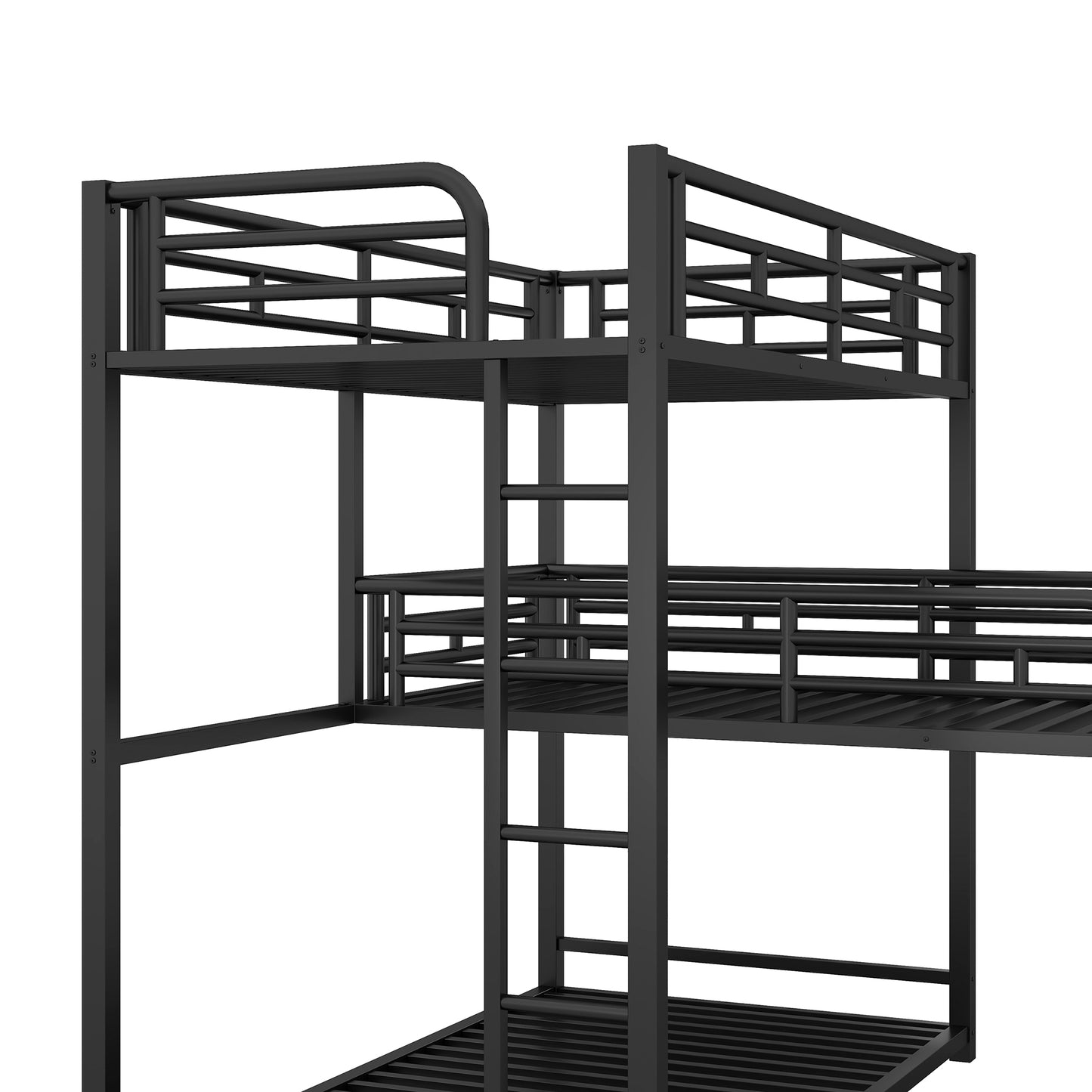 L-shaped Metal Triple Twin Size Bunk Bed, Black