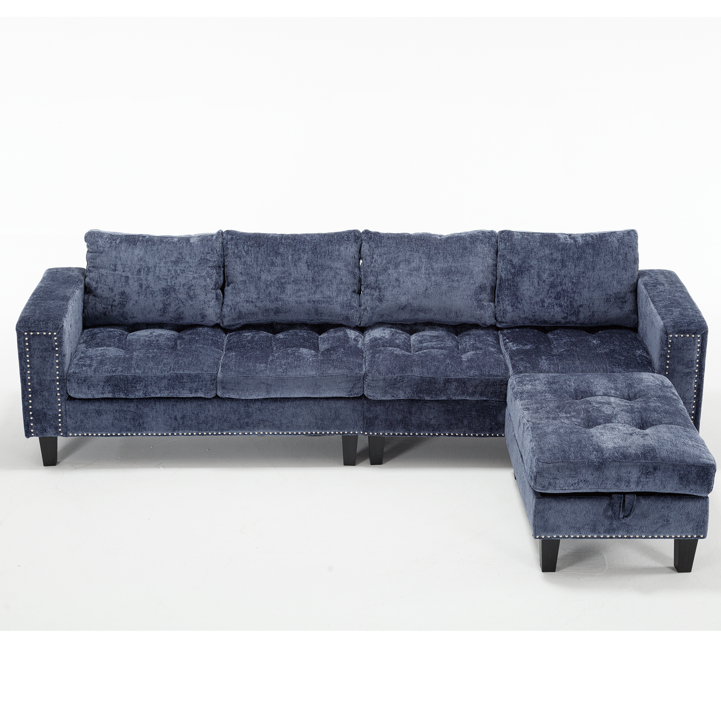 5-Seat Modular Sofa with Storage Ottoman, Reversible Chaise, Chenille, Blue