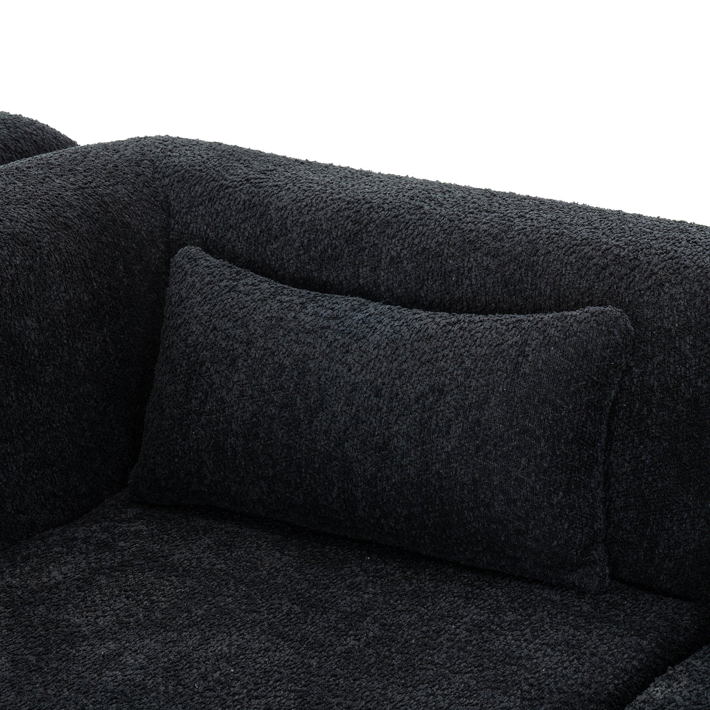 143.7 Upholstered Sofa with Chaise and Back Pillows, Black