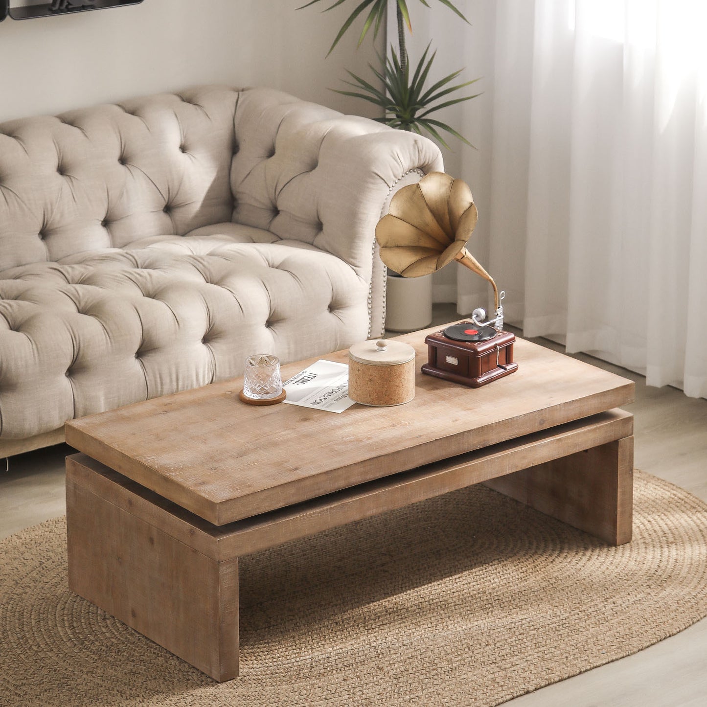 Natural Wood 2-Tier Coffee Table, Versatile