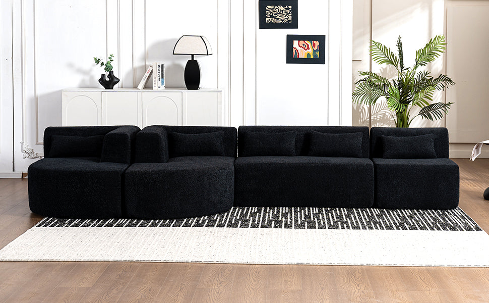 143.7 Upholstered Sofa with Chaise and Back Pillows, Black