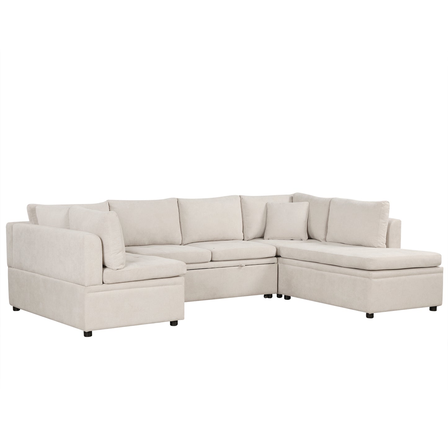 117.3'' U-Shaped Sofa Bed with Pillows, Beige