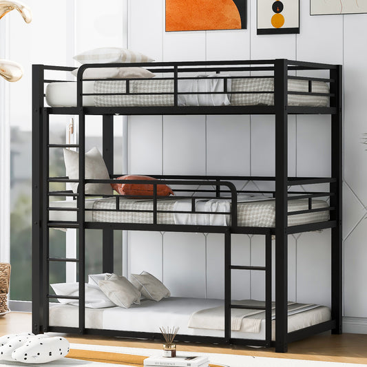 Metal Twin Size Triple Bunk Bed, Black