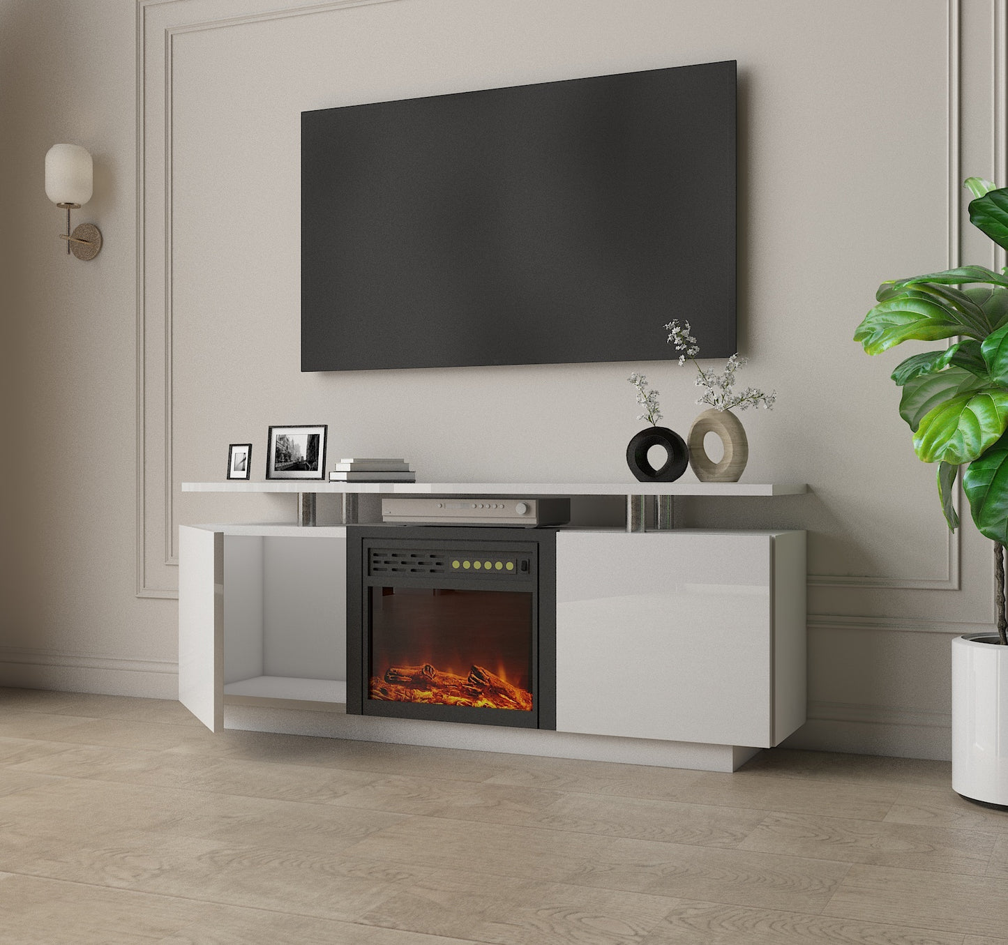 High Gloss TV Cabinet with Fireplace