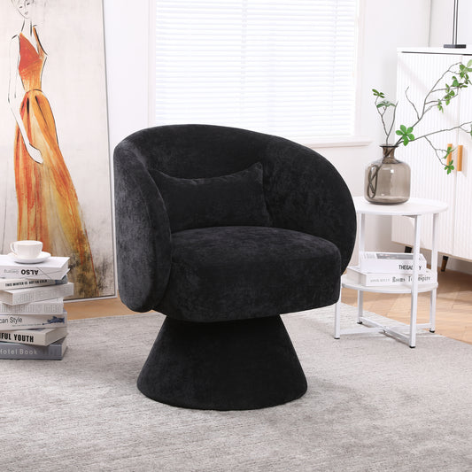 Swivel Accent Chair with a round barrel design for living rooms and bedrooms - Black