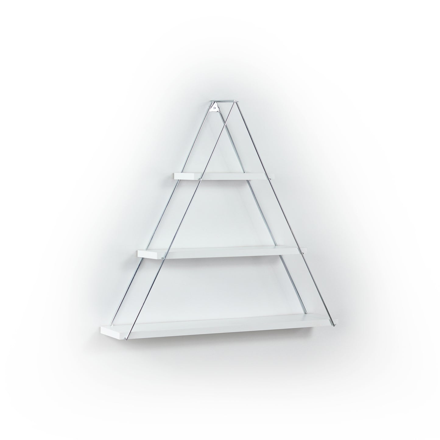 Moset Floating Wall Mounted Triangle Shelf, White/Chrome