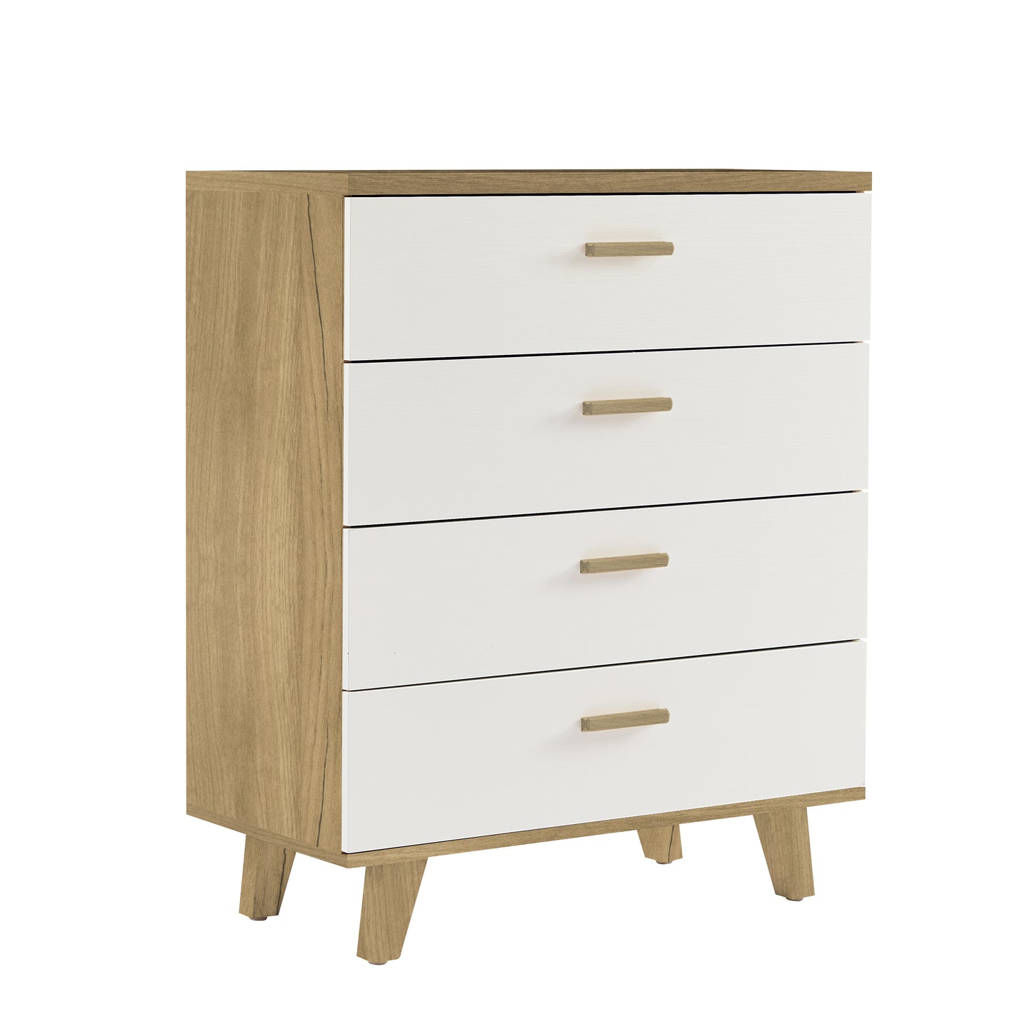 Drawer dresser and sideboard storage cabinet with solid wood handles and legs, brown and white