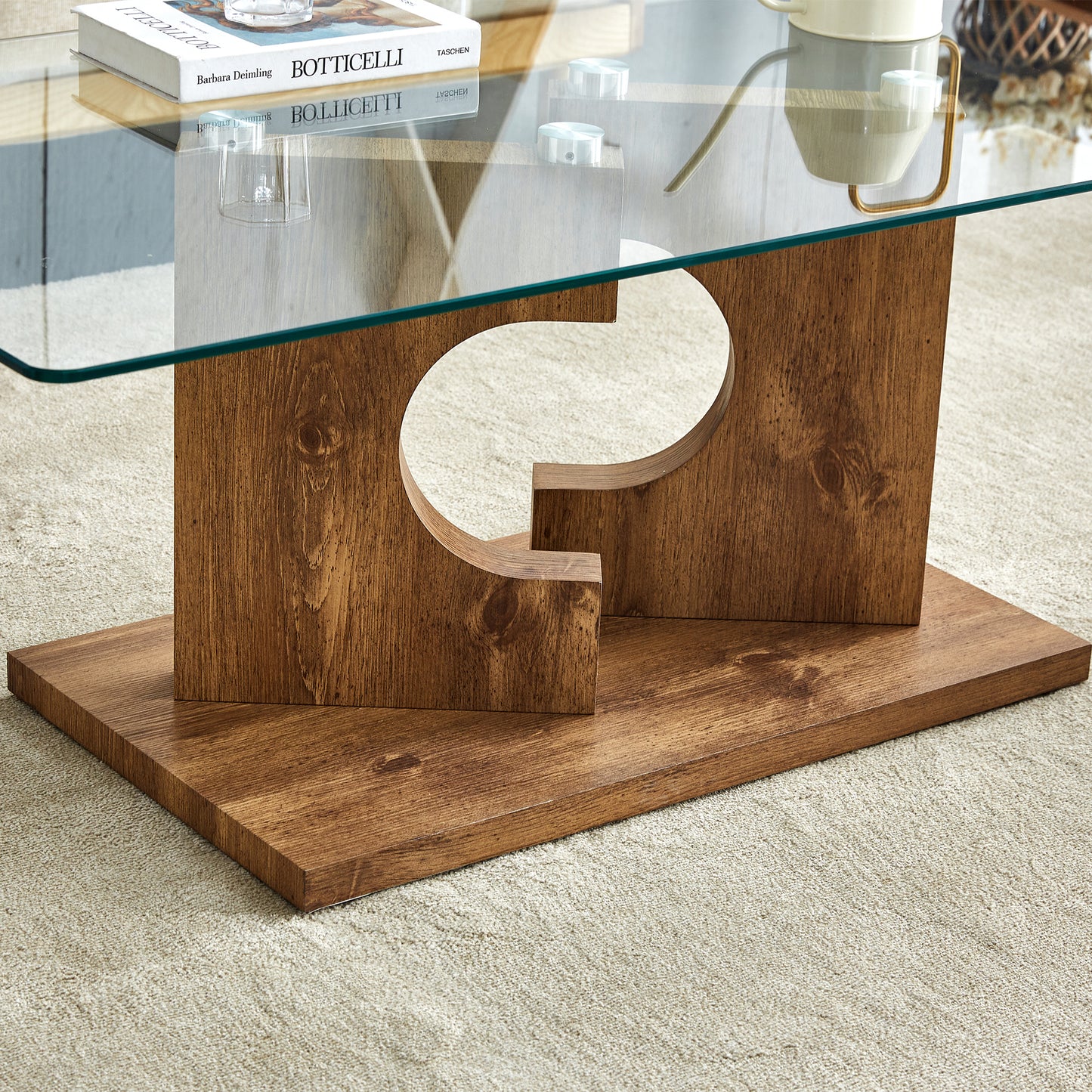 Rectangular Coffee Table with Glass Top & MDF Legs