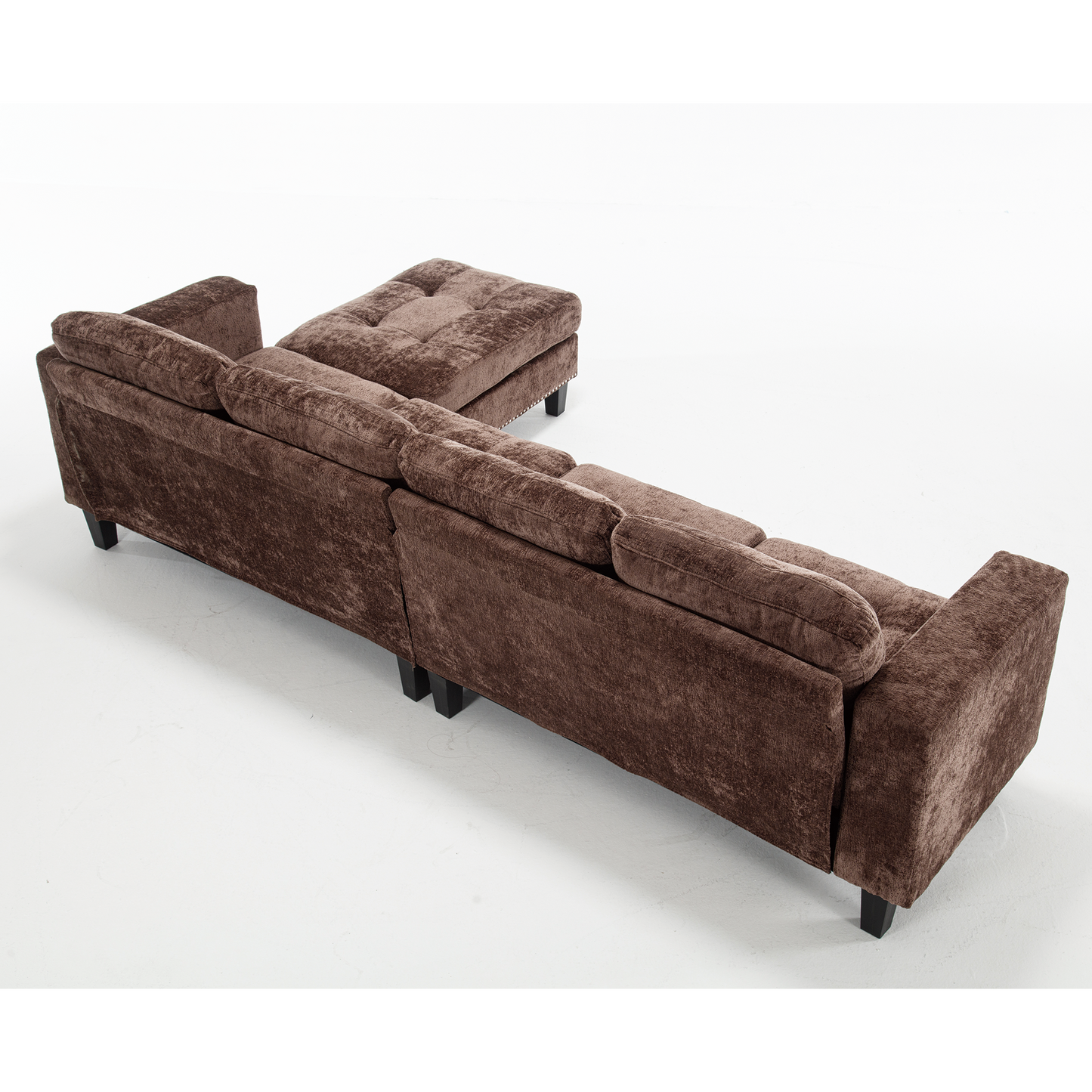 5-Seat Modular Sofa with Storage Ottoman, Reversible Chaise, Chenille, Brown