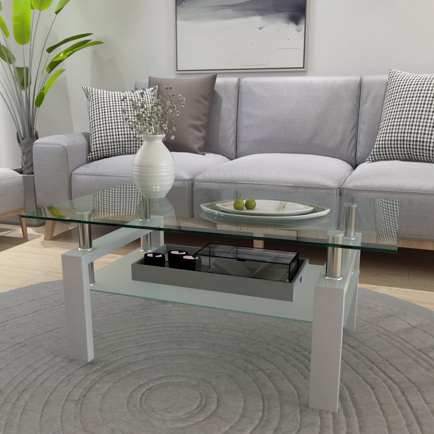 White Glass Coffee Table, Modern Design