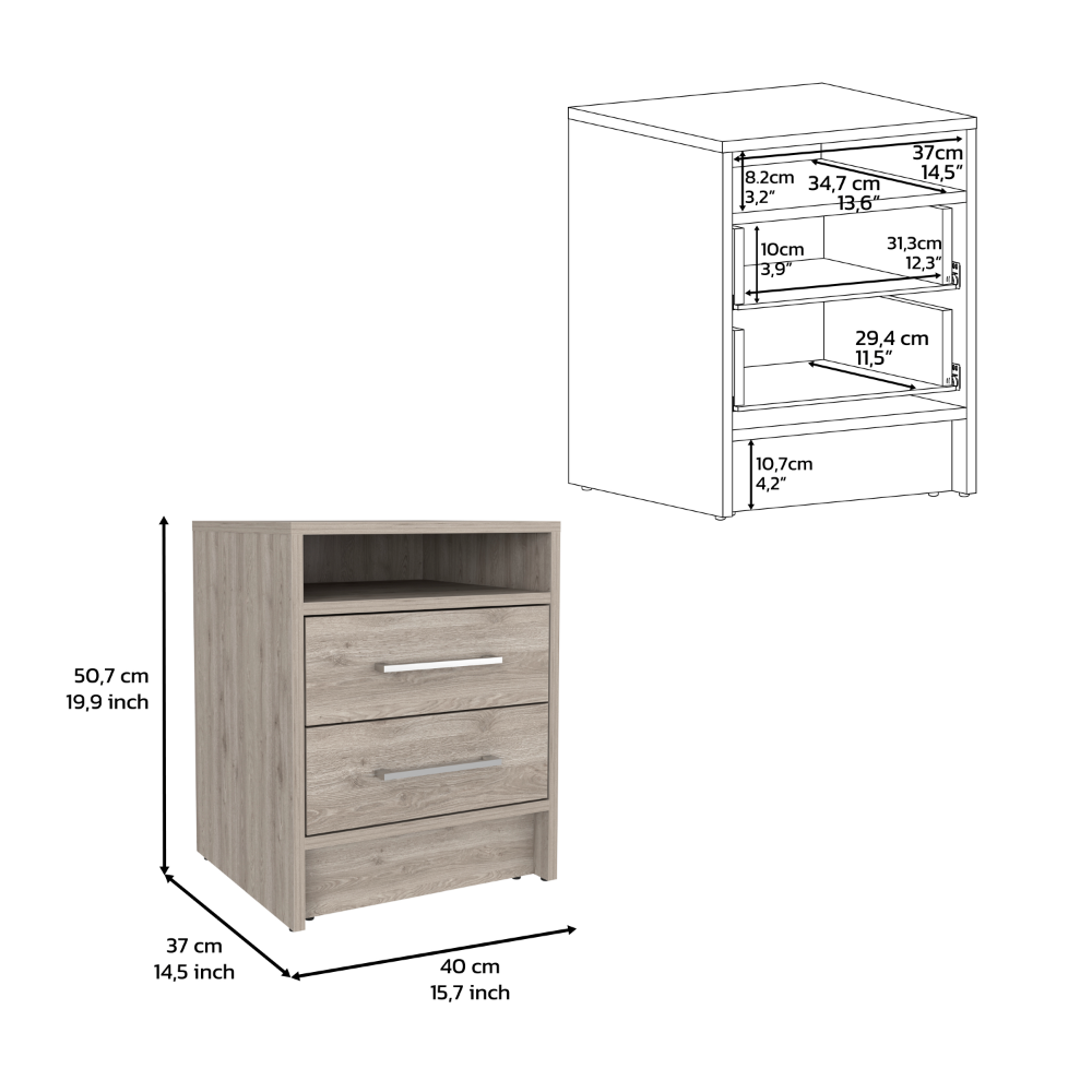 Nightstand 20"H, Two Drawers, Superior Top, Metal Handles, Light Gray