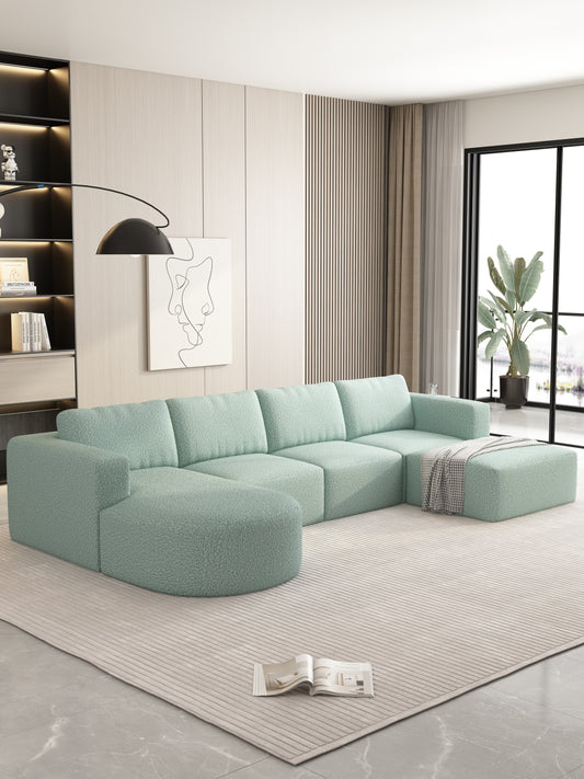 133.84''x70.86'' Modular U-Shaped Sleeper Sofa with Chaise and Ottoman, Light Green