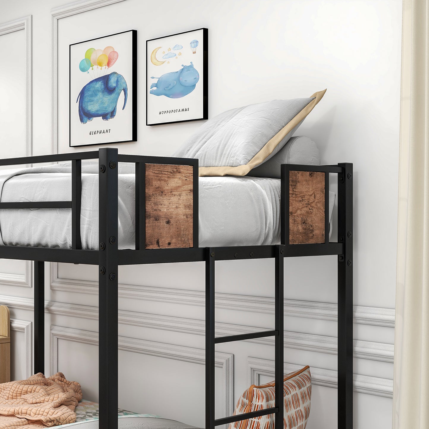 Twin Over Twin Size Metal Bunk Bed Black