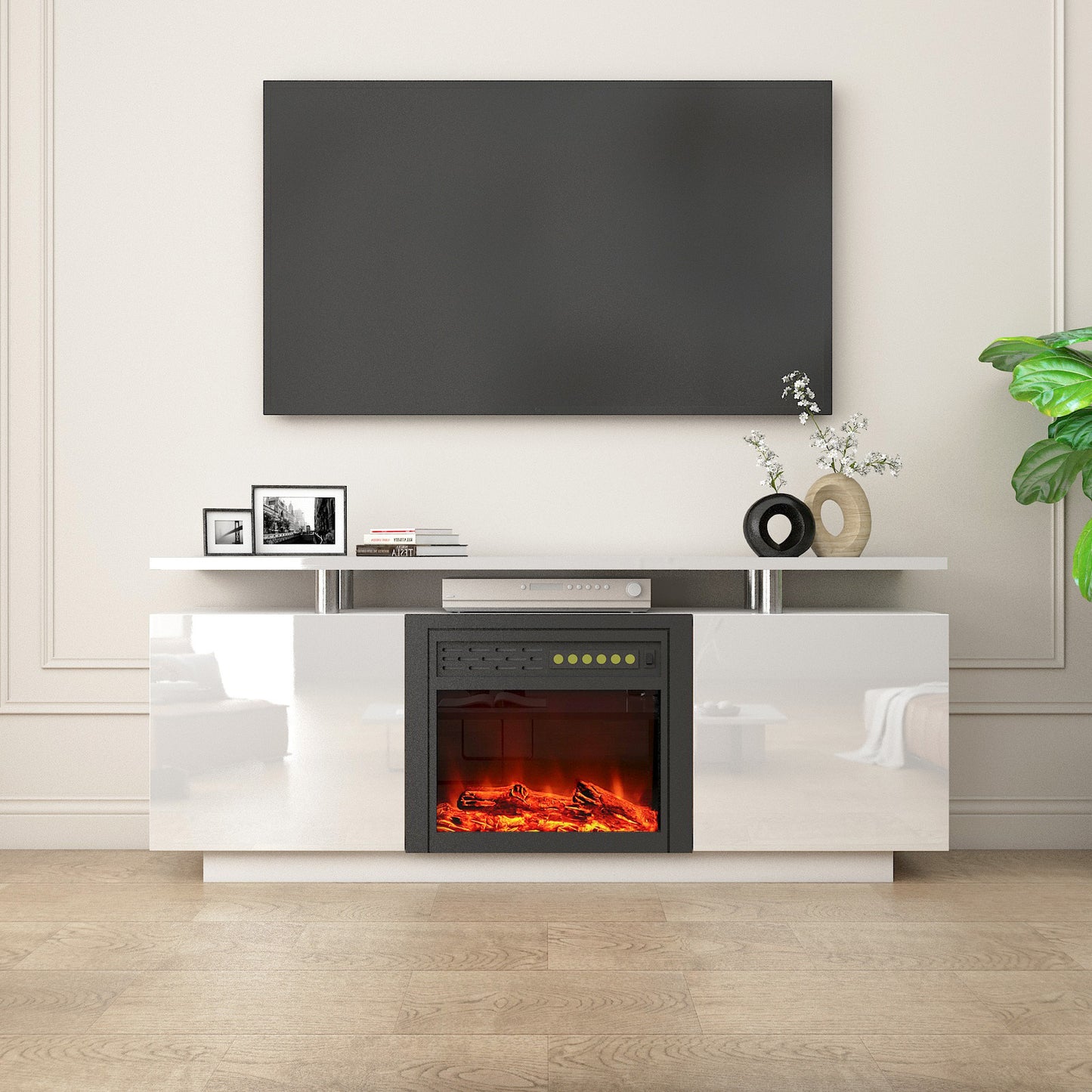 High Gloss TV Cabinet with Fireplace