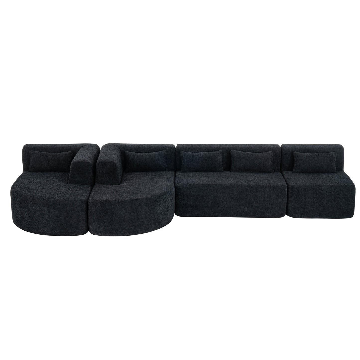 143.7 Upholstered Sofa with Chaise and Back Pillows, Black