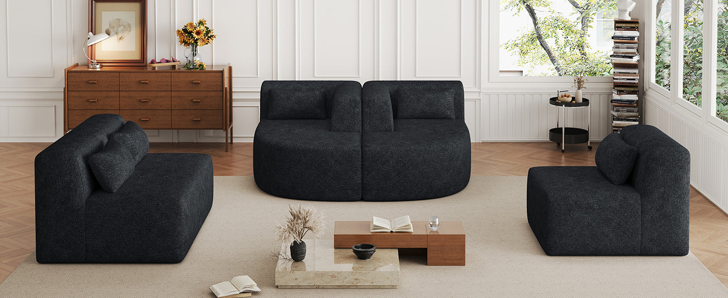 143.7 Upholstered Sofa with Chaise and Back Pillows, Black