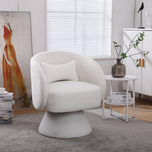 Swivel Accent Chair with a round barrel design for living rooms and bedrooms - White