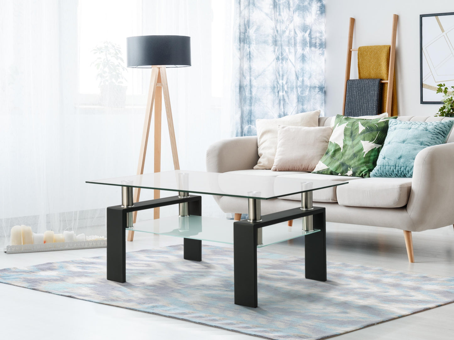 Rectangle Black Glass Coffee Table, Modern Design