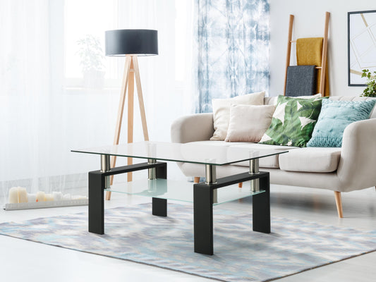 Rectangle Black Glass Coffee Table, Modern Design