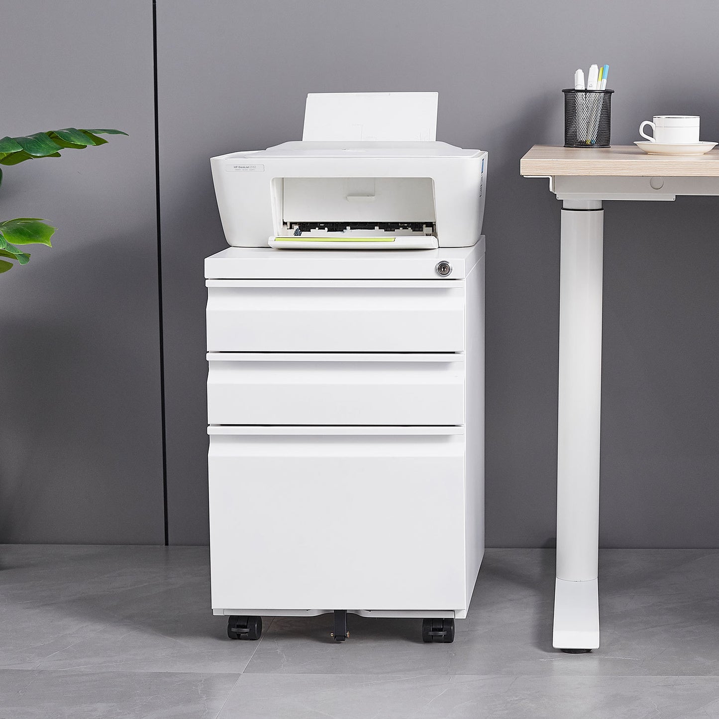 3-drawer mobile file cabinet with lock, white