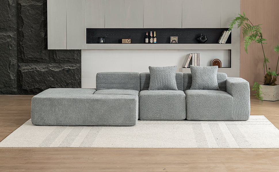 116.5" Sectional Sofa Full-compressed Sofa Couch Free-combined Sofa for Living Room, Grey