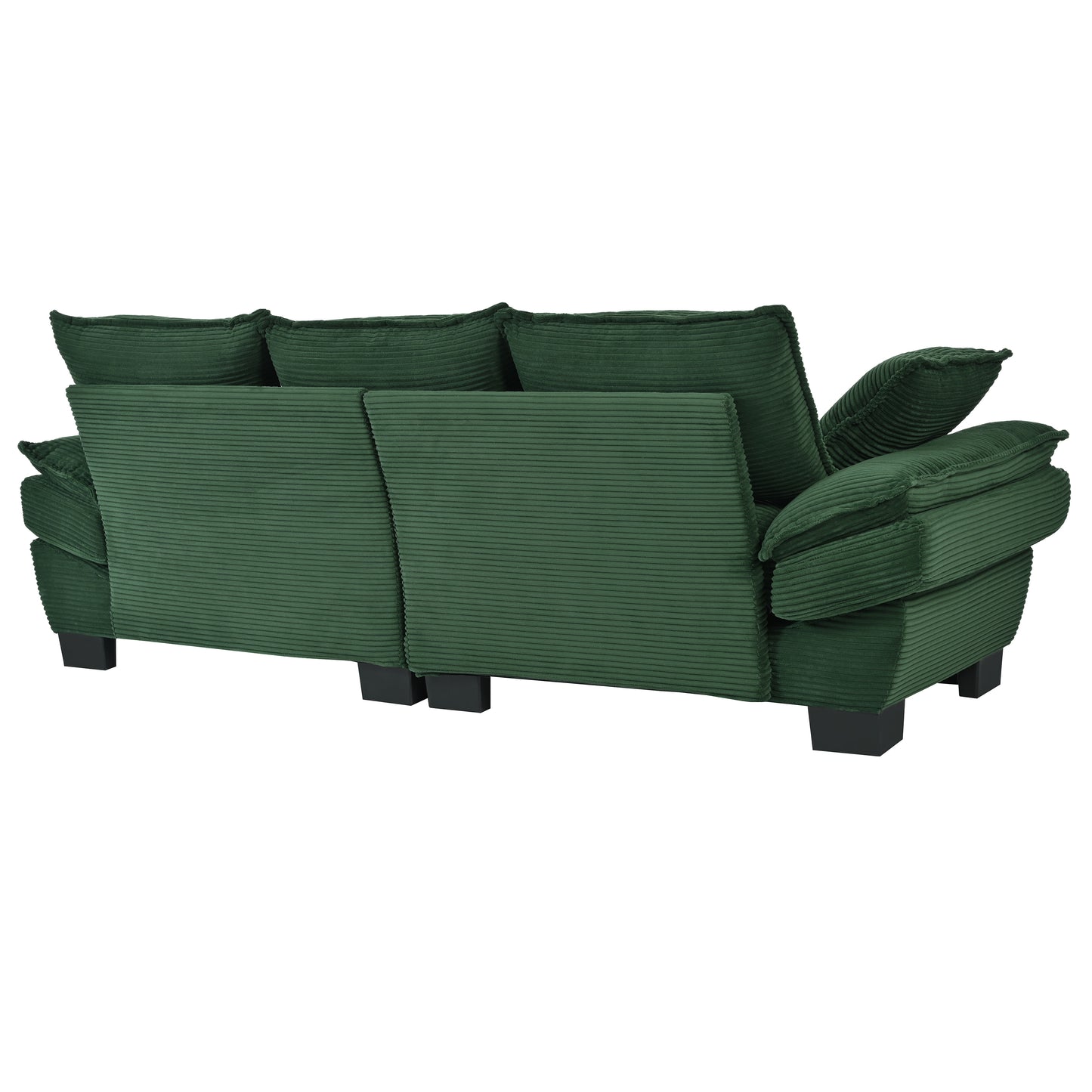 85.4" U-Style Curved Sofa with Throw Pillows, Corduroy Fabric