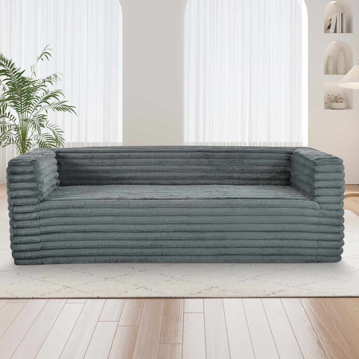 89'' Modern Corduroy 3-Seater Sofa with Squared Arms, No Assembly, Super Soft