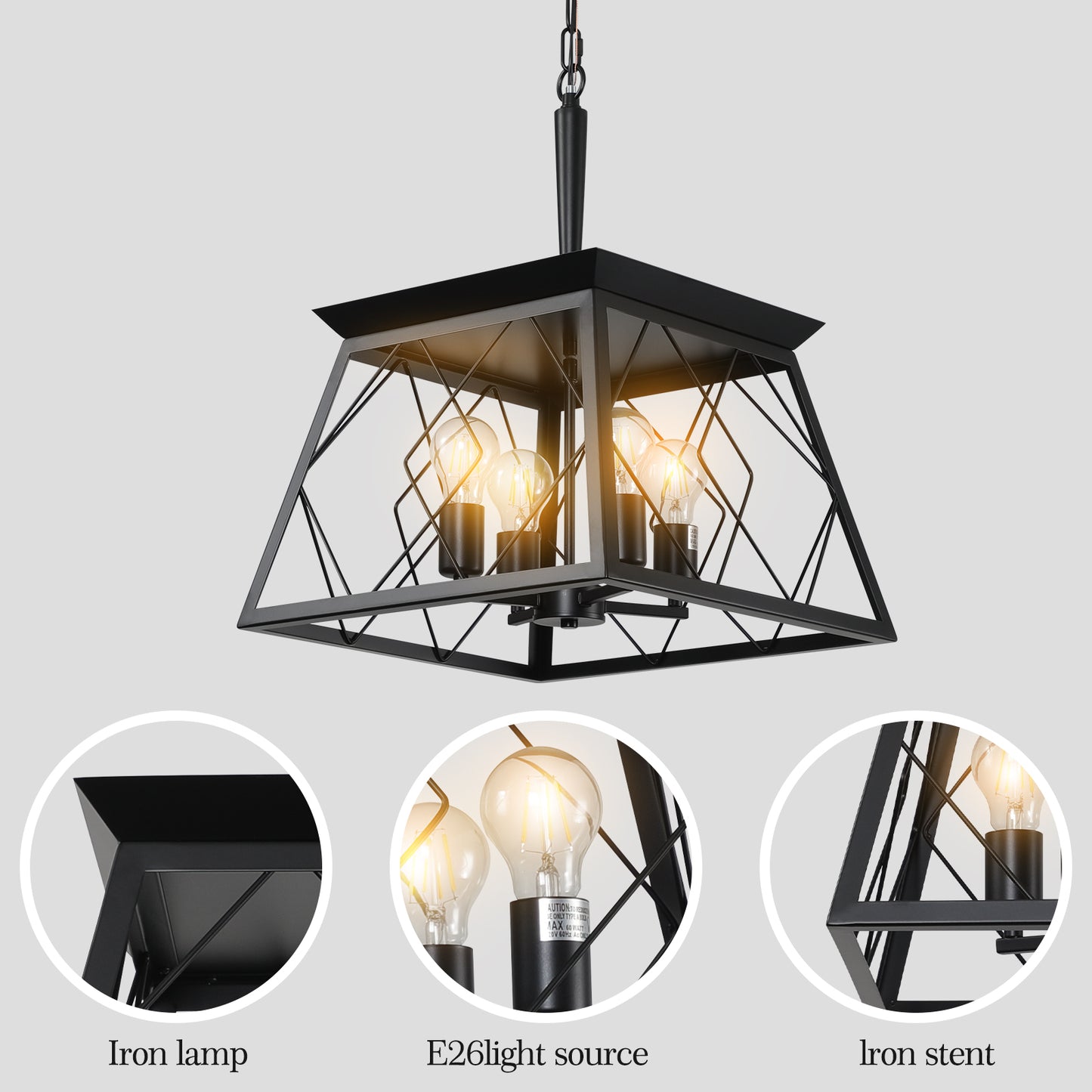 4-Light Black Farmhouse Chandelier for Dining Room