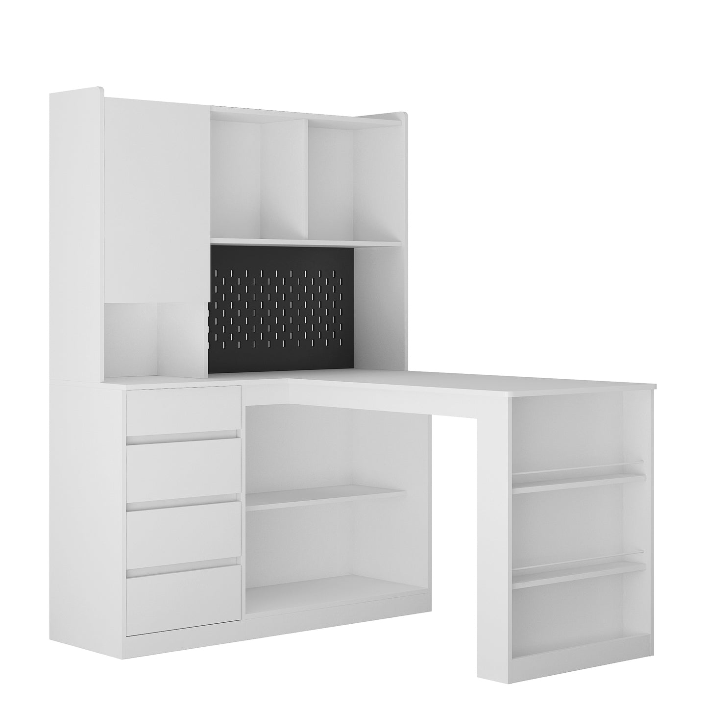 L-Shaped Desk with Drawers, Bookshelf, Hutch, LED, and Storage