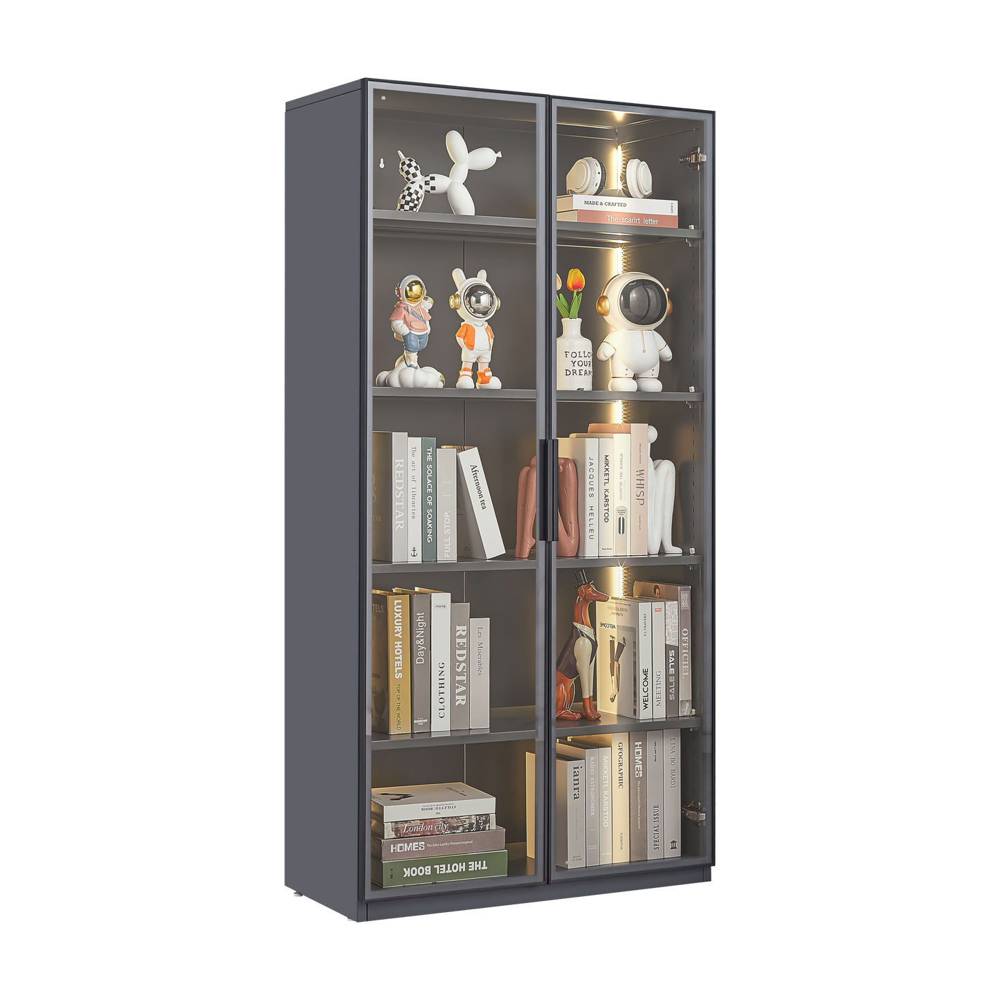 Double-door metal glass display cabinet with LED light