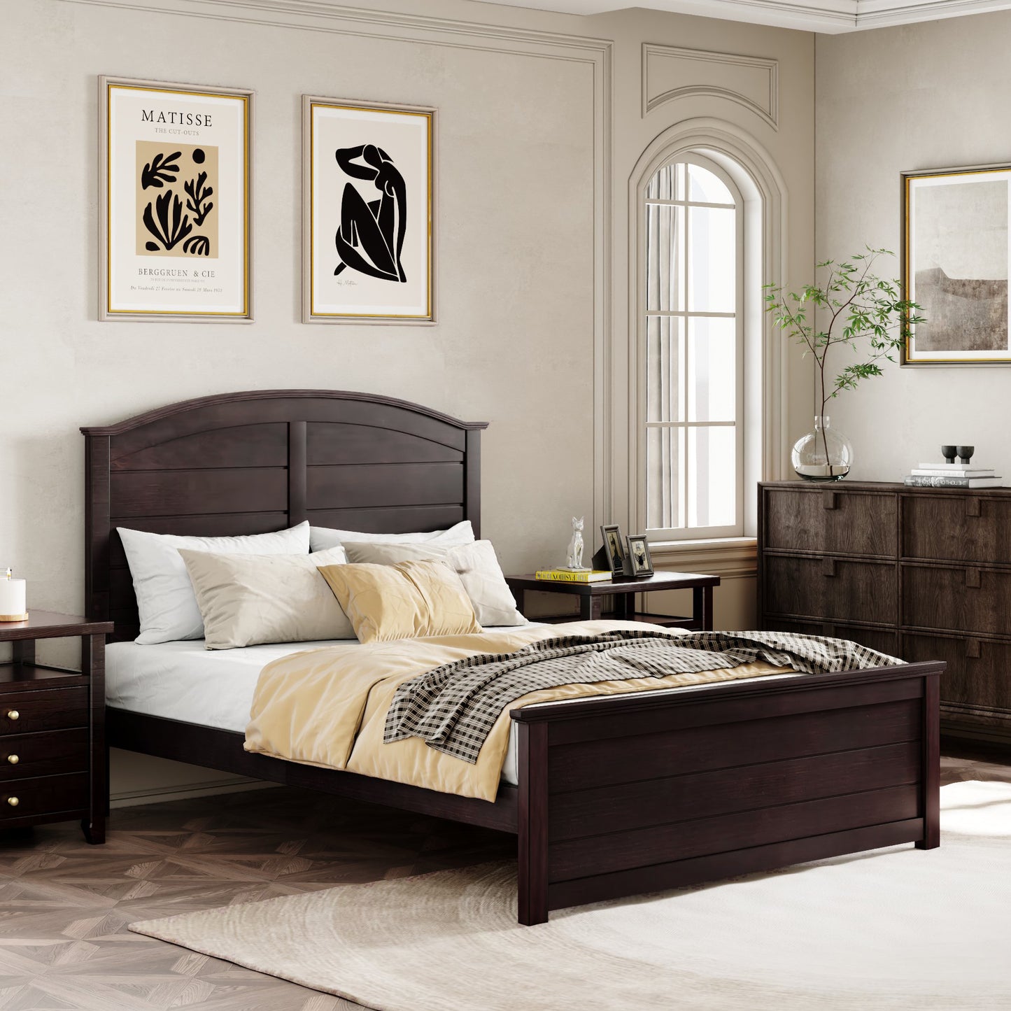 Farmhouse twin platform bed with curl design, espresso