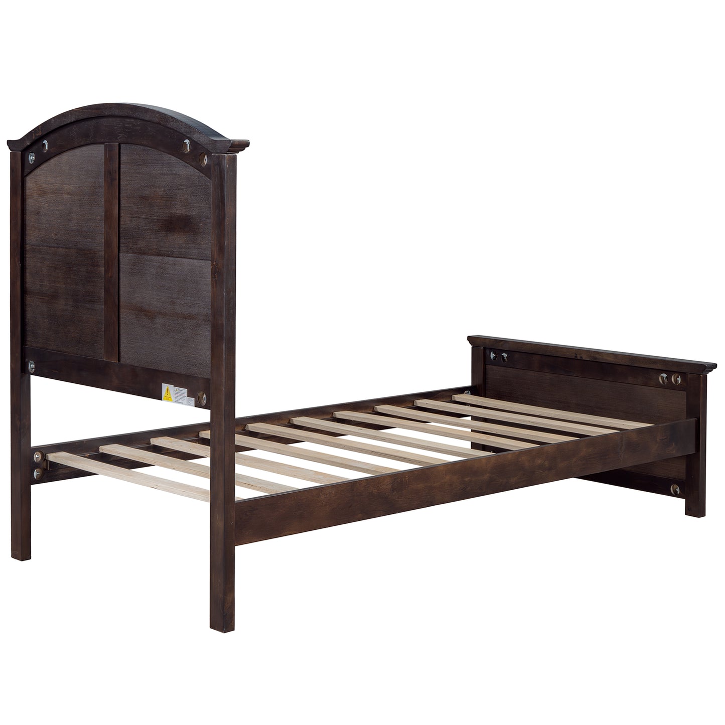 Farmhouse twin platform bed with curl design, espresso