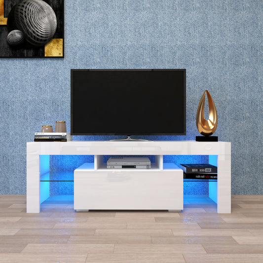 White TV stand with RGB lights