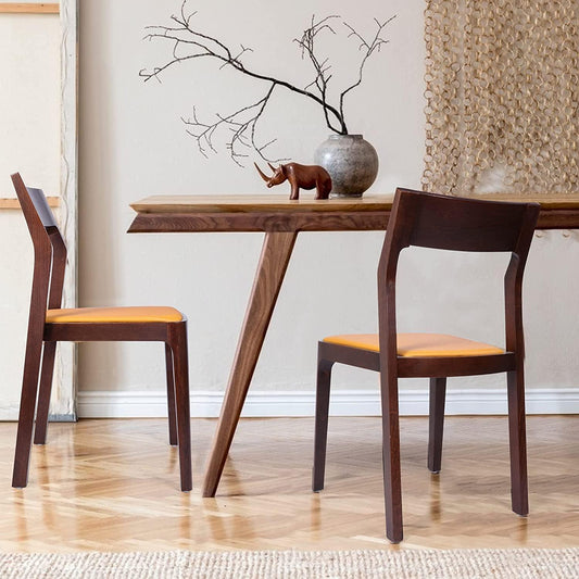 Set of 2 Mid-Century Leather and Wood Dining Chairs