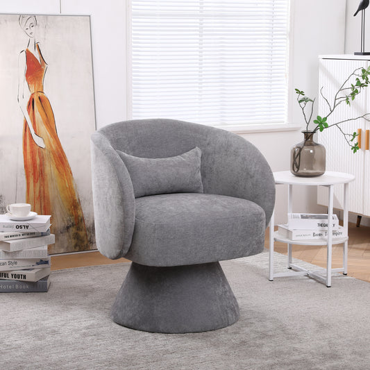 Swivel Accent Chair with a round barrel design for living rooms and bedrooms - Light Grey