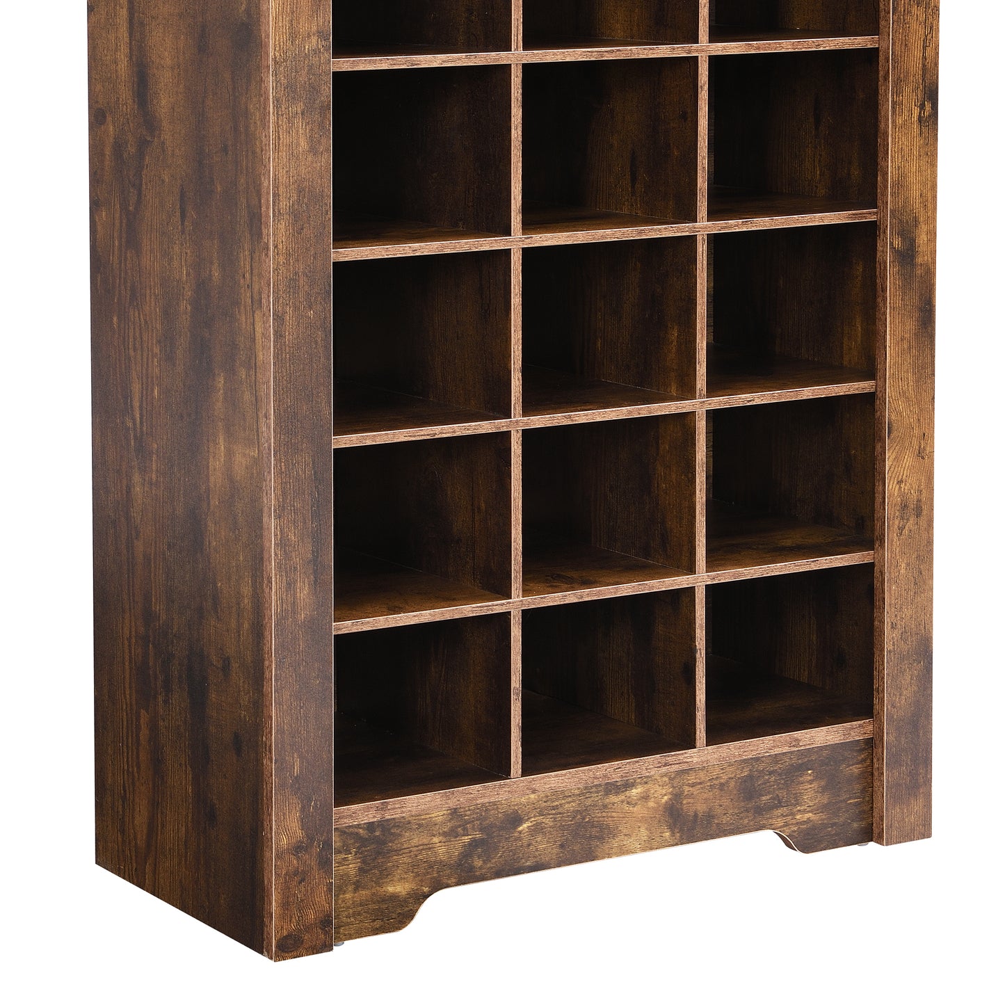 Stylish 30-cubby shoe cabinet, rustic brown