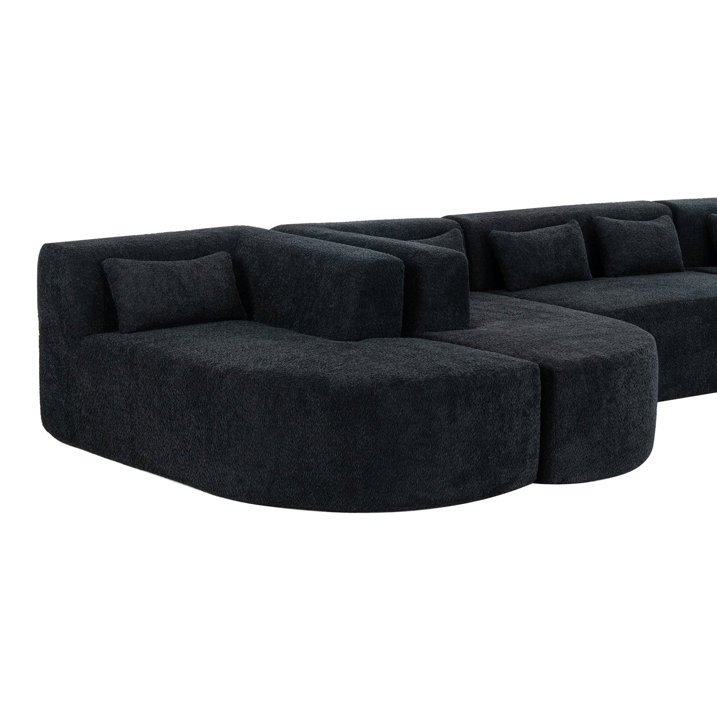 143.7 Upholstered Sofa with Chaise and Back Pillows, Black