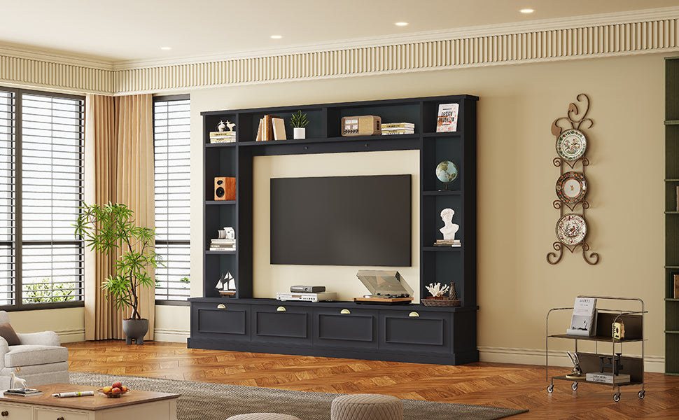 ON-TREND Large Wall Unit Entertainment Center, Black