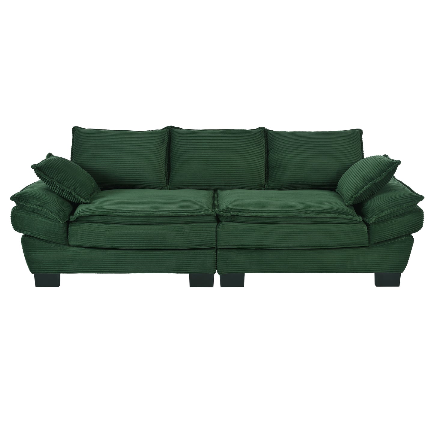 85.4" U-Style Curved Sofa with Throw Pillows, Corduroy Fabric