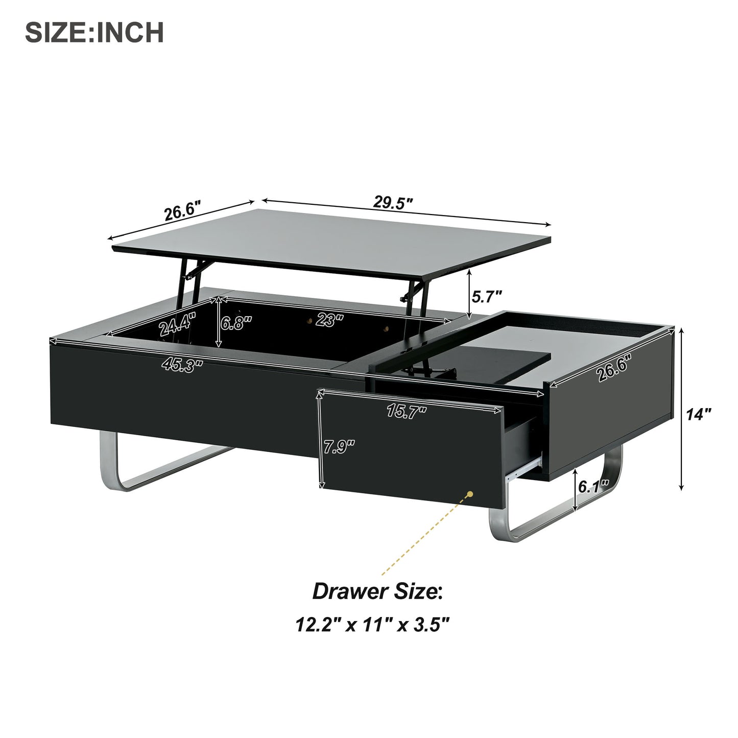 ON-TREND Multi-Functional Coffee Table with Lifted Top